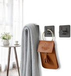 Black Adhesive Towel Hooks Heavy Duty Stick on Wall Hooks Shower Hooks for Bathroom Kitchen Door-4 Packs