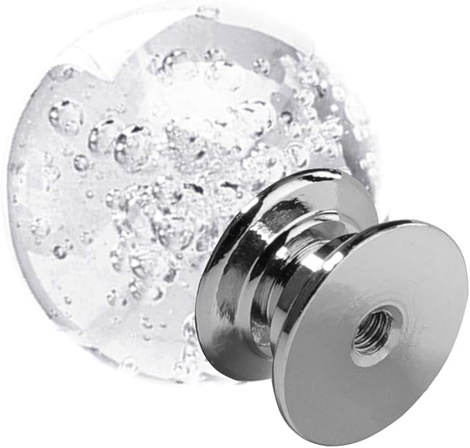 12 Pcs 30mm Round Shape Bubble Crystal Glass Cabinet Knobs with Screws Drawer Knob Pull Handle Used for Kitchen, Dresser, Door, Cupboard (Clear)