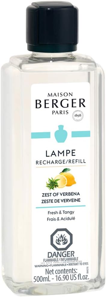 MAISON BERGER - Zest of Verbena - Lampe Berger Fragrance Refill Oil for Home Diffusers - Luxury Air Freshener with Lime, Lavandin & Mint Notes - 16.9 Fl Oz (500ml)