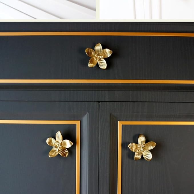 Petal Knobs Brushed Gold Cabinet Knob, Dresser Drawers Cute Handle Hardware Door Pulls, 4 Pack Flower Knobs – for Furniture, Vanity