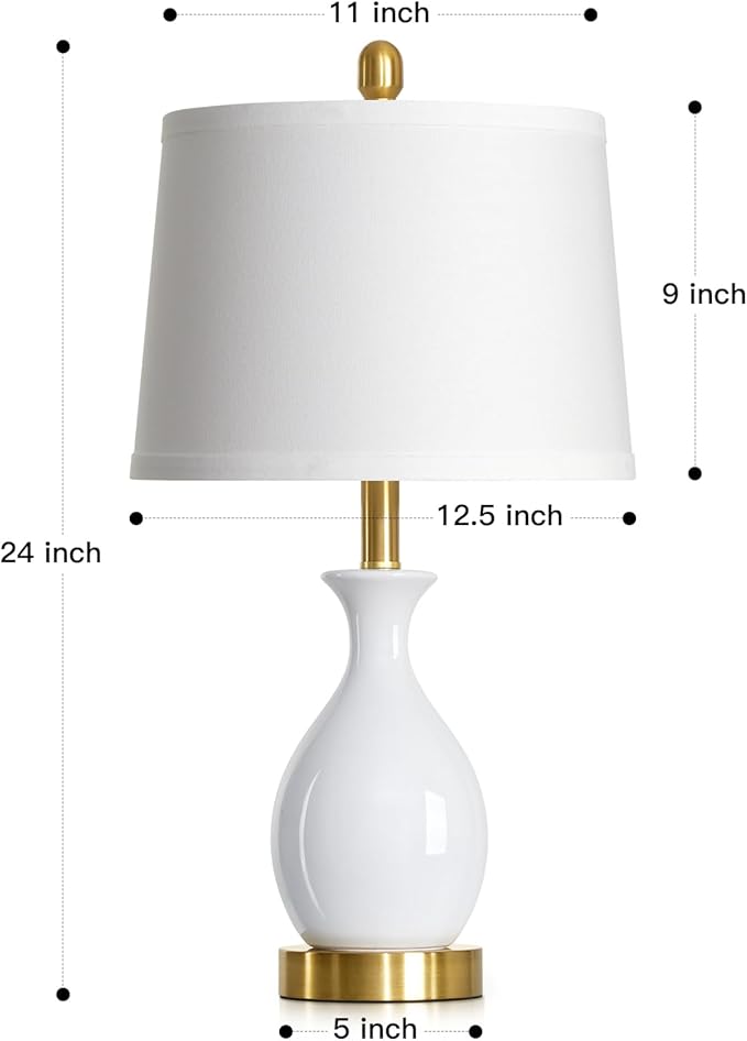 24" Bedside Table Lamp for Bedroom, Modern Classic Ceramic Lamp for Living Room, Small White Table Lamps for Nightstand & End Table (1 Pack)