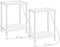 HOOBRO Side Table with Charging Station, Set of 2 End Tables with USB Port and Outlets, Nightstand with 2-Layer Storage Shelves for Small Spaces, Living Room, Bedroom, White WW09UBZP201