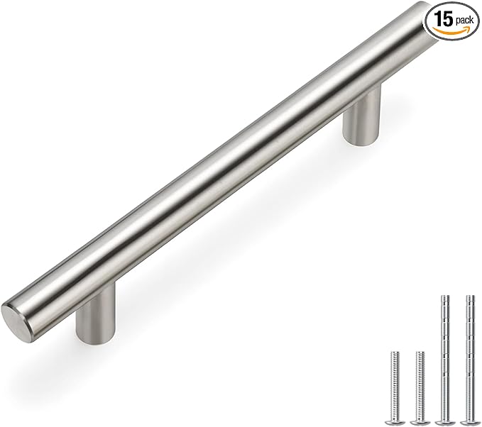 Homdiy 15 Pack 3-1/2 Inch Brushed Nickel Cabinet Pulls - Modern Handles for Drawers and Doors, Stainless Steel Hardware