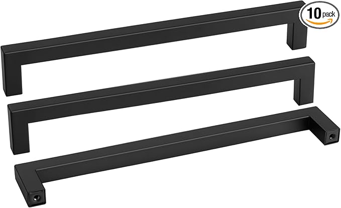 Goldenwarm 10 Pack Black Square Bar Cabinet Pull Drawer Handle Stainless Steel Modern Hardware for Kitchen and Bathroom Cabinets Cupboard,Center to Center 12-3/5in(320mm) Kitchen Door Handles
