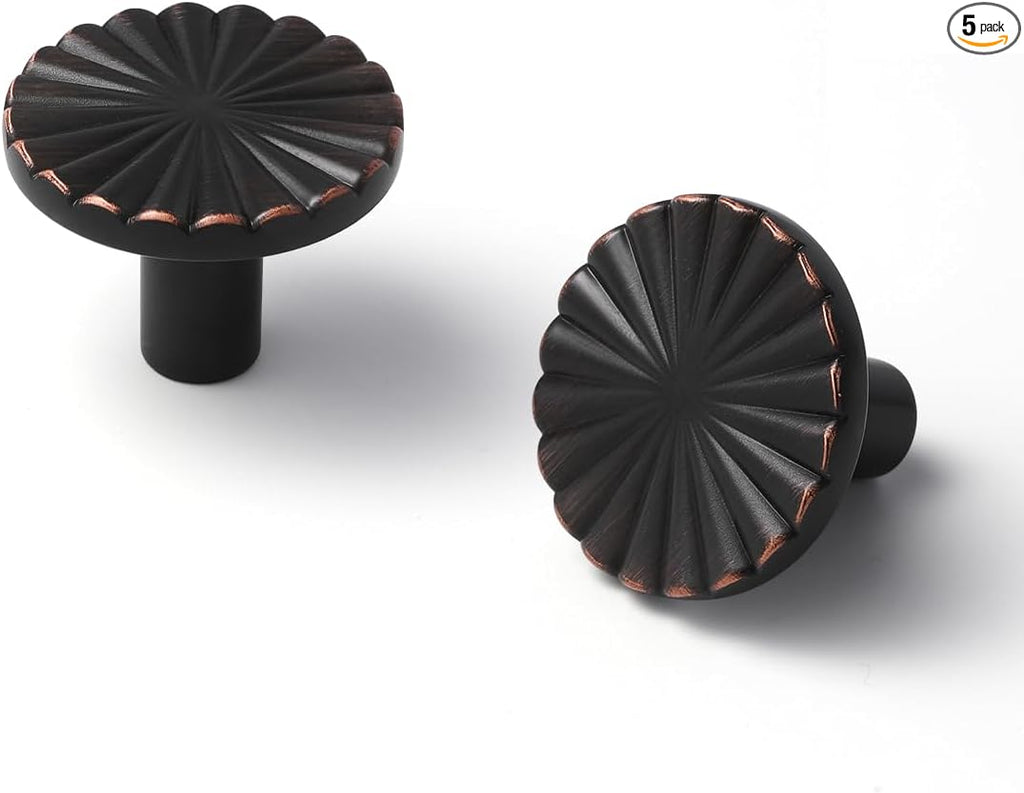 5 Pack Oil Rubbed Bronze Cabinet Knobs Flat Drawer Pulls Kitchen Cupboard Bathroom Dresser Cabinet Hardware Handles Zinc Alloy