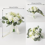 Wedding Rose Bouquet Bridesmaid Flower Bouquets, Artificial Rose White Wedding Bouquets for Bride Bridesmaid Bouquet Faux Bouquet Bride Bridesmaid Holding Flower for Wedding Decor
