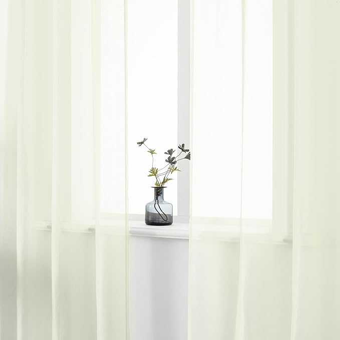 DUALIFE Cream Beige Sheer Curtains 108 Inches Extra Length for Bedroom Decor 2 Panels Light Filtering Semi Sheer Curtains Farmhouse Style for Living Room 9 FT Ivory