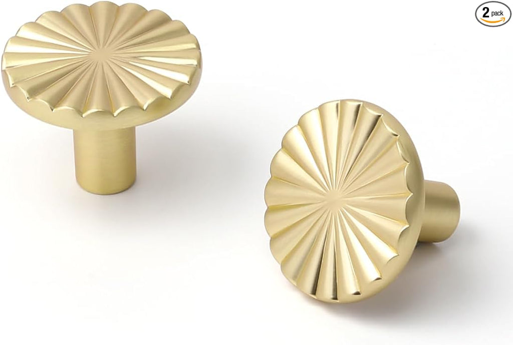 2 Pack Brushed Gold Cabinet Knobs Brass Flat Drawer Pulls Kitchen Cupboard Bathroom Dresser Cabinet Hardware Handles Zinc Alloy