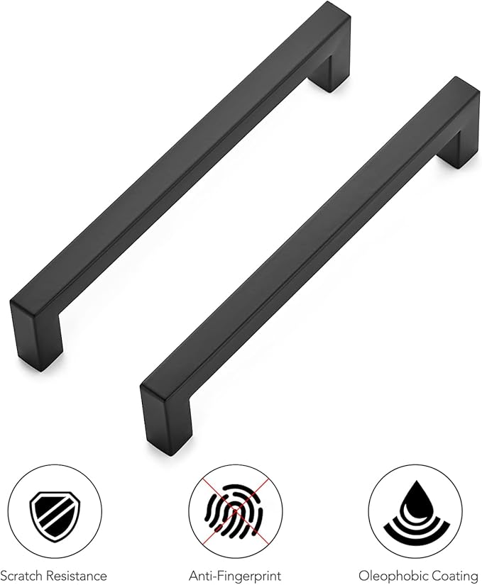 Ravinte 25 Pack 6-1/4 Inch Square Cabinet Handles - Matte Black Stainless Steel Drawer Pulls for Kitchen Hardware