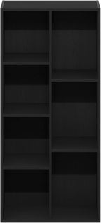 Furinno LUDER Book Shelf, 7-Cube Bookshelf, Bookcase, 9.4" x 19.5" x 41.7", for Living Room, Bedroom, Home Office, Blackwood