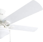 Honeywell Ceiling Fans Belmar 52 Inch Ceiling Fan With Light, Indoor/Outdoor Ceiling Fan with Pull Chain, LED Tri-Mount 5 Blade Design, ETL Damp Rated, White (50513-01)