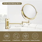 Cerdeco 8 Inch Double Sided Makeup Wall Mount Mirror with Gold Plated Finish 360 Swivel Extendable Cosmetic Shaving Mirror