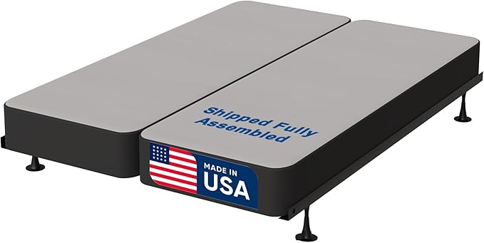 Treaton, 8-Inch Sturdy Wood Box Spring for Mattress Support - Durable and Fully Assembled, Natural Wood Foundation for Full, Gray