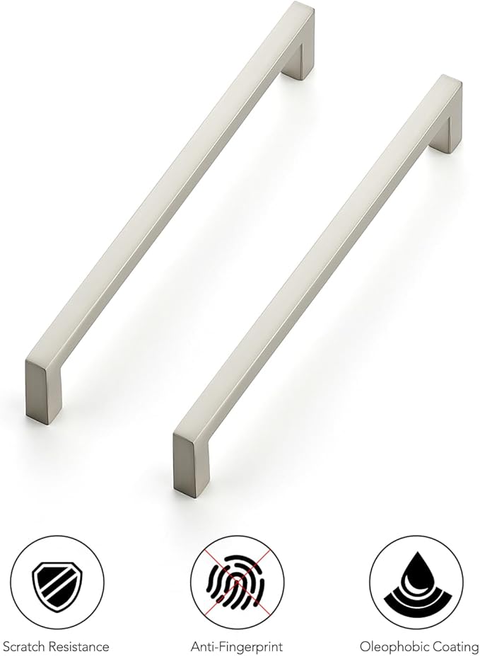 Ravinte 25 Pack Solid 6-1/4 Inch Center to Center Slim Square Bar Drawer Handles - Cabinet Hardware Brushed Nickel Pulls for Kitchen and Drawers