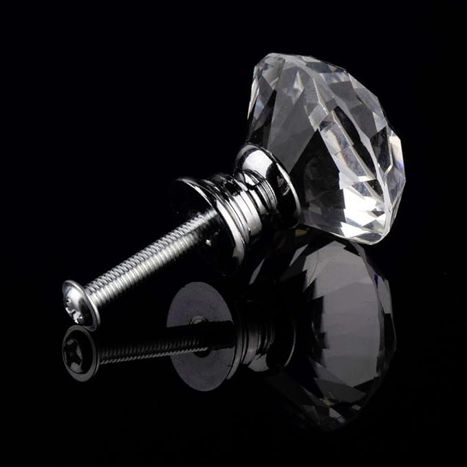 Joyhey 4 Pack 30 mm Diamond Shaped Glass Crystal Knobs with 3 Size Screws for Cabinet, Drawer, Cupboard, Dresser