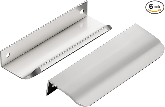Ravinte Hardware 6 Pack Silver Cabinet Handles, 4.75 Inch (120mm) Finger Edge Pulls, 3.75 Inch Hole Center, Finger Pulls for Cabinets
