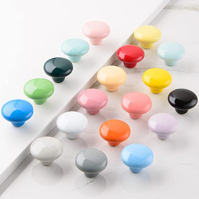 HUAMULAN 15PCS Glossy Ceramic Knobs Button Round Mushroom Cabinet Dresser Vintage Pulls Door Handles Cupboard Wardrobe Drawer, Dia. 1.5 inch 38mm, Light Yellow