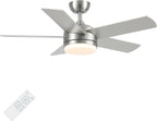 YUHAO 44 Inch Brushed Nickel Ceiling Fan with Light and Remote Control.Noiseless,Dimmable,3CCT,6 Speeds Reversible, DC Ceiling Fans for Indoor or Covered Outdoor