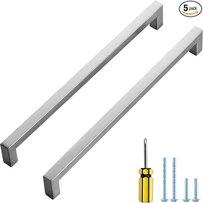 Ravinte 5 Pack Brushed Nickel Kitchen Cabinet Handles 10 Inch Cabinet Pulls Square Kitchen Hardware for Cabinet Drawer Pulls Drawer Handles Come with Screwdriver
