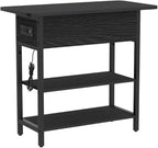 Yoobure End Table with Charging Station, Flip Top Side Table with USB Ports and Outlets, Sofa Couch Table Bedside Table for Living Room Bedroom, Narrow Nightstand with Storage Shelves for Small Space