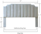 24KF Steel Gray Velvet Tufted King Upholstered Headboard, Modern Vertical Channel Design California King Headboard with Stepped Silhouette Top Edge, Steel Gray
