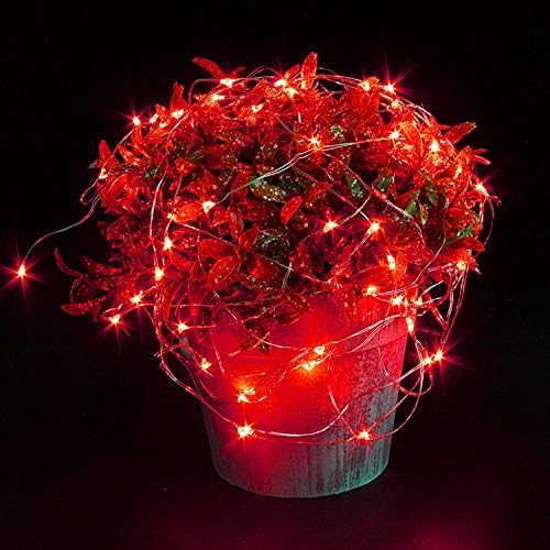 YKB 6 Pack Red LED Fairy Starry String Lights with 20 Mini LEDs on 6.6FT/2M Copper Wire, Fairy Lights Powered by 2xCR2032(Incl) Batteries, for Wedding Table Holiday Halloween Christmas Decorations