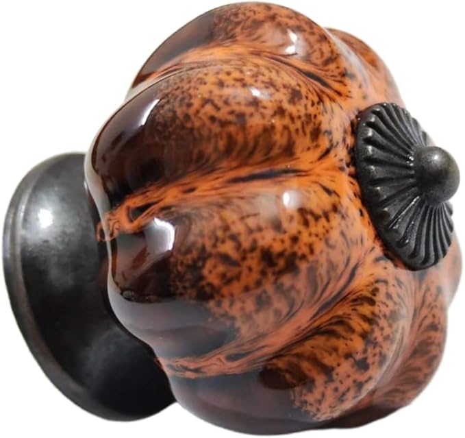 5 Pack Vintage Ceramic Pumpkin Cabinet Knobs, Kitchen Cabinet Drawers Dresser Cupboard Pull Handles Door Pulls with 5 Kinds of Screws (Leopard Print -Orange)