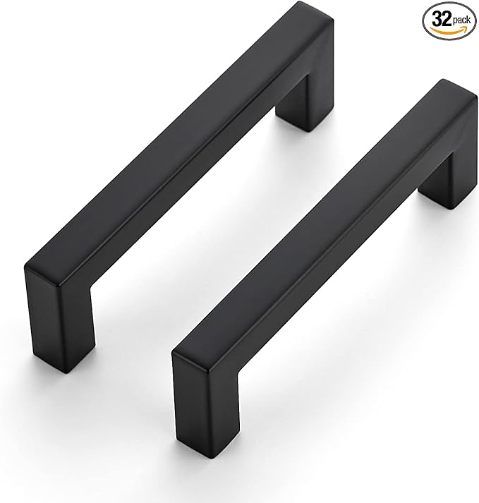Ravinte 32 Pack 4 Inch Square Cabinet Handles Matte Black Drawer Pulls Kitchen Hardware
