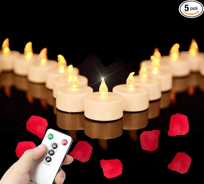 Tea Light Candles with Remote Control,Flickering Flameless LED Candle,Long Lasting 400+Hours,Battery Operated with Timer for Home Decoration Seasonal &Festival Celebration Warmyellow (5pcs)