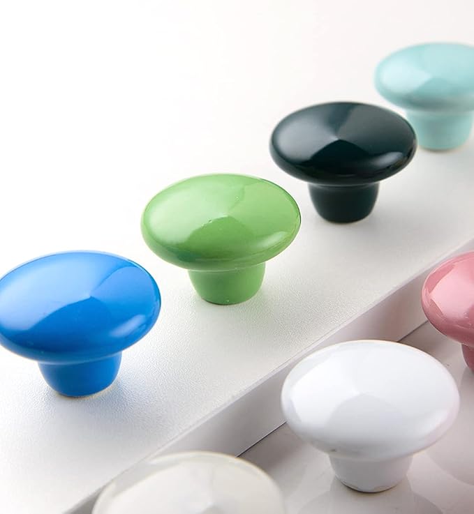 HUAMULAN 15PCS Glossy Ceramic Knobs Button Round Mushroom Cabinet Dresser Vintage Pulls Door Handles Cupboard Wardrobe Drawer, Dia. 1.5 inch 38mm