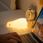 HAPPYBAG LED Lying Flat Duck Night Light, 3 Level Dimmable Nursery Nightlight,Cute Lamps Silicone Squishy Light Up Duck,Rechargeable Bedside Touch Lamp for Breastfeeding Toddler Baby Kids Decor