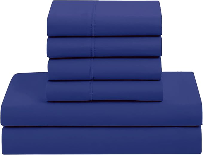 Sweet Home Collection 7 Piece Comforter Set Bag Solid Color All Season Soft Down Alternative Blanket & Luxurious Microfiber Bed Sheets, Royal Blue, Queen