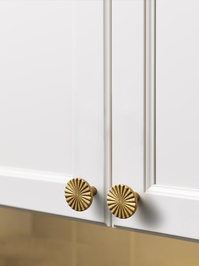 5 Pack Antique Brass Cabinet Knobs Vintage Flat Drawer Pulls Kitchen Cupboard Bathroom Dresser Cabinet Hardware Handles Zinc Alloy