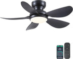 36 Inch Modern Ceiling Fans with Lights, Small Flush Mount Ceiling Fan with Light and Remote/APP Control, 5 Reversible 6 Speeds Curved Blades, 3 CCT Dimmable Lights for Bedroom, Black