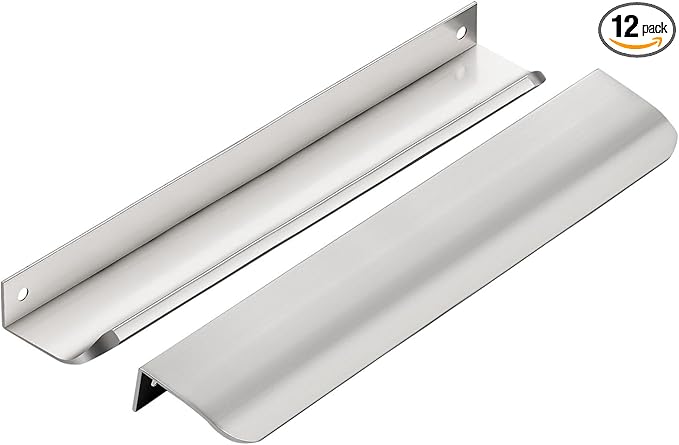 Ravinte Hardware 12 Pack Silver Cabinet Handles, 7.8 Inch (200mm) Finger Edge Pulls, 6-1/4 Inch Hole Center, Finger Pulls for Cabinets
