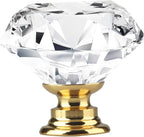 Tomorotec Elegant Crystal Diamond-Shaped Glass Drawer Pulls - Set of 12 with Golden Base and Screws, 1.2 inch/30mm - Ideal for Kitchen, Bathroom, Dresser and Wardrobe Cabinets