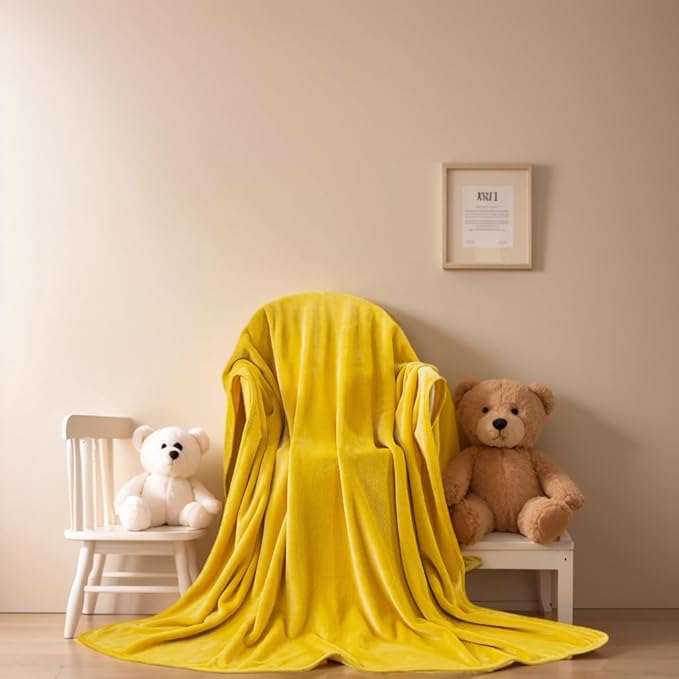 Fleece Blankets for All Season - Premium Lightweight Anti-Static Throw for King Size Bed Extra Soft Brush Fabric Warm Sofa Thermal Blanket 90" x 108"(Yellow)