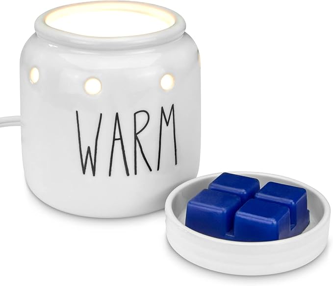 STAR MOON Rae Dunn Wax Warmer Wax Melt Warmer for Rae Dunn Inspired Decor Mason Jar Wax Warmer with Removable Dish, One More Bulb, Home Fragrance Home Decor, Glossy White (Warm)