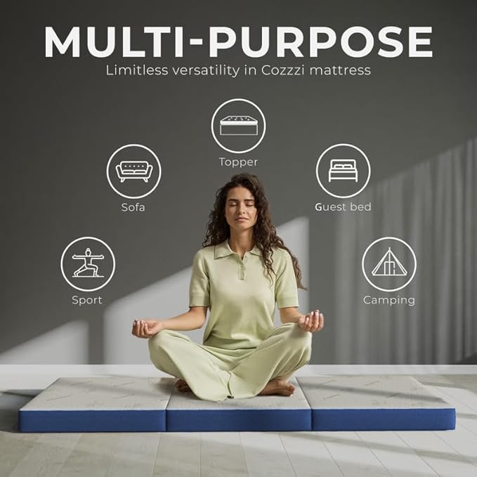 Cozzzi Trifold Foldable Mattress for Floor and Traveling with Removable Cover - Lightweight and Portable Foldable Mattress for Adults & Kids - Compact and Easy to Storage (75in x 25in x 4in)