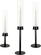Hurricane Candle Holders Set of 3 Metal Candlestick Holder for Glass Taper Tall Candle Holders with Crystal Chimney Tube Candles Stands for Home Decor, Christmas, Dinning (3, Black)