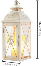 TRIROCKS Elegant Vintage Lantern - Decorative 13.5'' Metal & Glass Candle Holder - Perfect for Indoor & Outdoor Use, Patio, Garden, Parties - Sophisticated White & Gold Brushed Finish