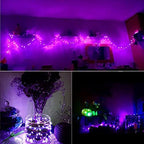 String Lights,LED Copper Wire Lights, Each Set 33ft/10M 100LEDs and 5 Remote Control.AA Battery Powered,Decor Rope Lights for Holiday,Wedding, Parties.(Purple)