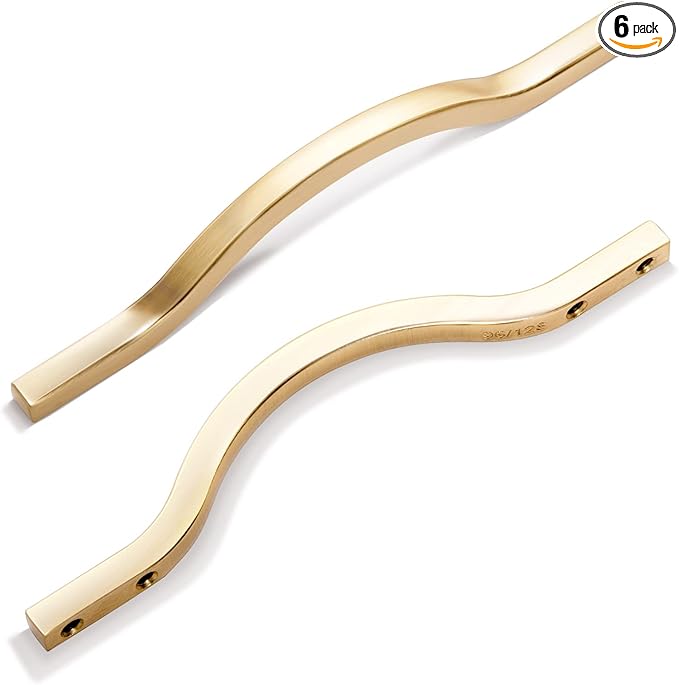 Goo-Ki Low Profile Brushed Brass Cabinet Pulls, Double Hole Centers(3.8''/5'') Zinc Alloy Handle for Drawer Cupboard Wardrobe,6 Packed