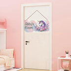 Personalized Vintage Unicorn Signs Magic Horse Sign For Kids Room Custom Name Door Wall Decor Flowers Floral Nursery Art Plate For Boys Room Girls Bedroom