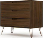 Manhattan Comfort Rockefeller 3 Drawer Dresser for Bedroom Storage, Nursery, Closet, Living Room, Entryway, TV Stand for Screens up to 32 Inches, Anti-Tip Kit Included, Set of 1, Brown