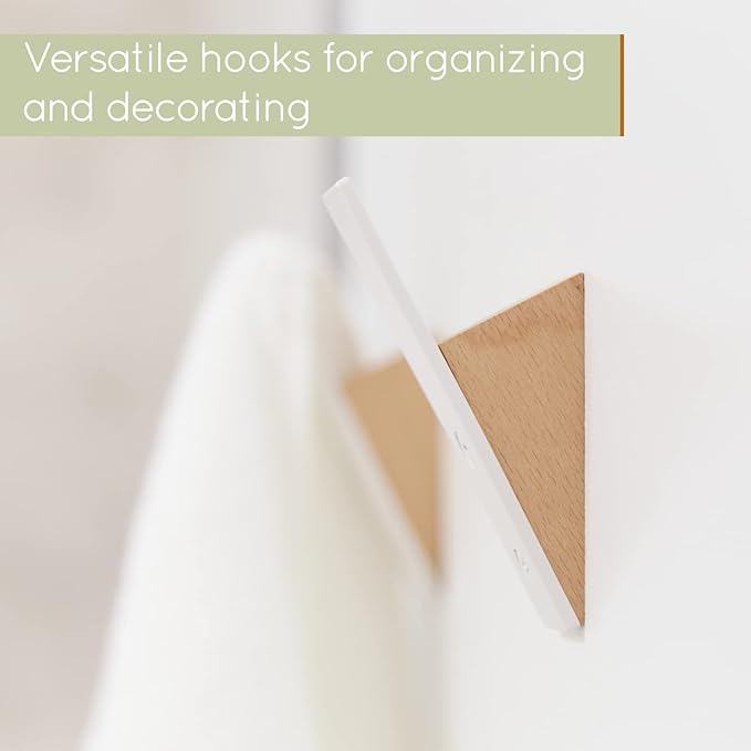 Homeforia Beech Wood Coat Hooks, High End Beech Wood & White Metal Wall Mounted Clothing Hooks, Mid-Century Modern Coat Hooks, Heavy Duty Wooden Hooks for Hanging Coats, Hats, Towels & More, Set of 3