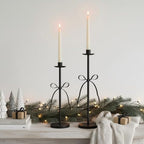 Black Taper Candle Holder Set of 2-Metal Bow Candle Sticks Holder Decor,Modern Tall Candle Holder,Decorative Candlesticks for Fireplace, Wedding, Holiday & Christmas