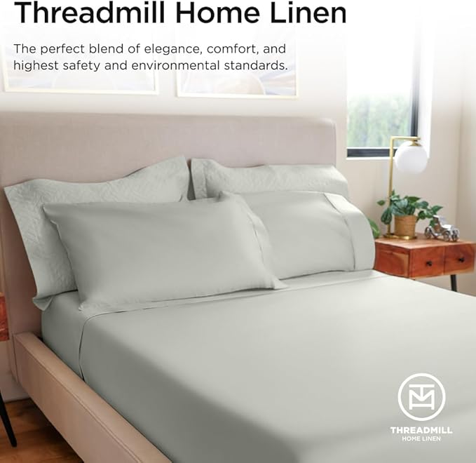 Threadmill Luxury 800 Thread Count 100% Cotton Sheets - Sateen Weave Twin XL Bed-Sheets, Better Than Egyptian Cotton,3 Pc Solid Bedding Set (Light Grey), Fits 15" Deep Pocket