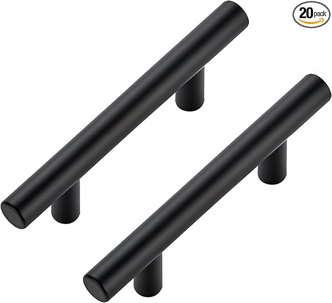 JOY DECOR 20 Pack Cabinet Handles, Black Cabinet Pulls, 3 in Hole Center Kitchen Hardware, Stainless Steel T Bar Handles for Dresser Drawers