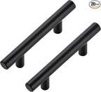 JOY DECOR 20 Pack Cabinet Handles, Black Cabinet Pulls, 3 in Hole Center Kitchen Hardware, Stainless Steel T Bar Handles for Dresser Drawers